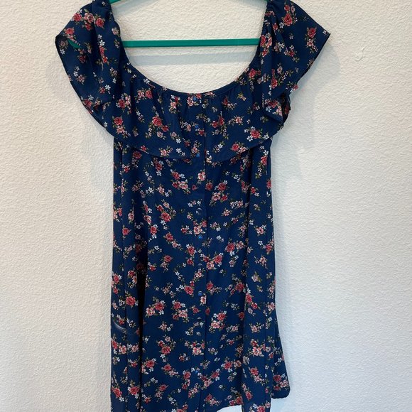 Blue Floral Flowy Mini Dress, Size Large - Picture 3 of 8